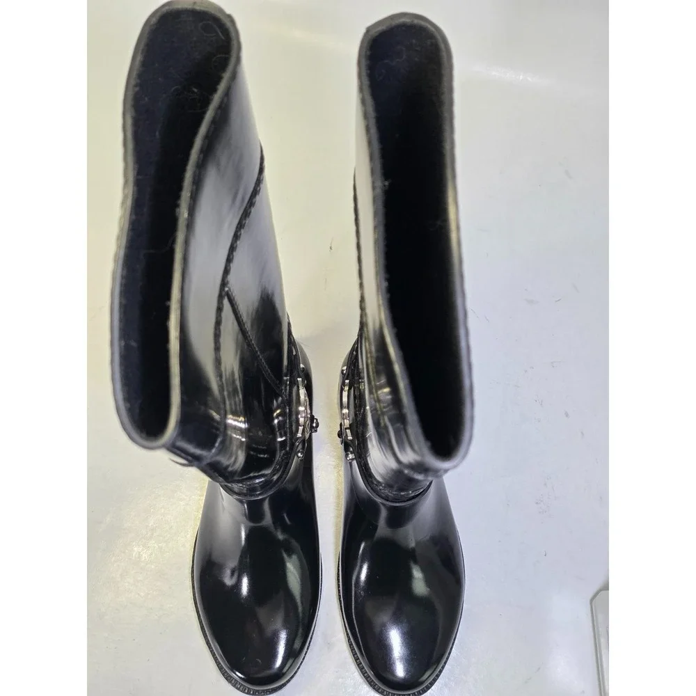 Michael Kors‎ MK Women's Rain Boots Size 6 M Black Tall Waterproof Rubber Riding